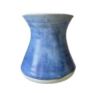 Signed Studio Pottery Blue Drip Glaze Vase 5”H x 4”W Cottage Farmhouse Primitive